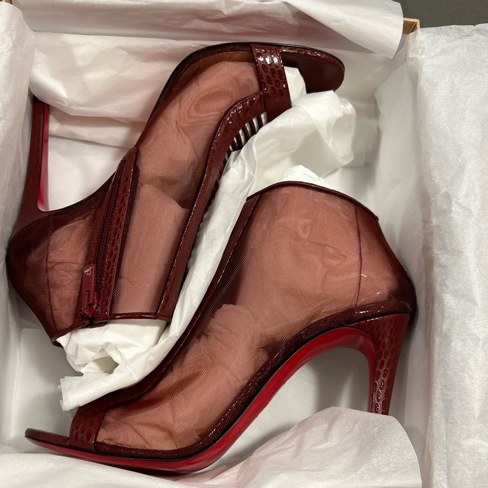 Christian Louboutin Trouble Mesh Peep-Toe Red Sole Booties